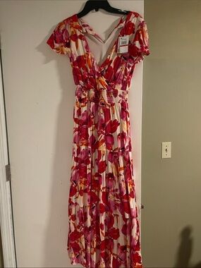 Tinsel Pink & Red Floral Wrap Maxi Dress